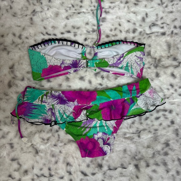Raisins 2 piece bikini top and bottom skirt style sea shell π detail floral y2k - Picture 2 of 10